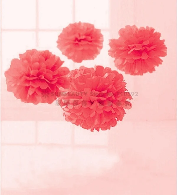 

9pcs Coral Color Mixed Sizes(25cm/20cm/15cm)Tissue Paper Pom Poms Flower Balls Hanging Birthday Wedding Decoration