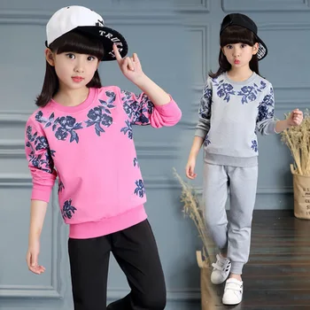 

Children's Sets Children's Clothing Mother & Kids girl's cotton Full sets o-neck 110-160 cm pullover new hot whole sale 2017