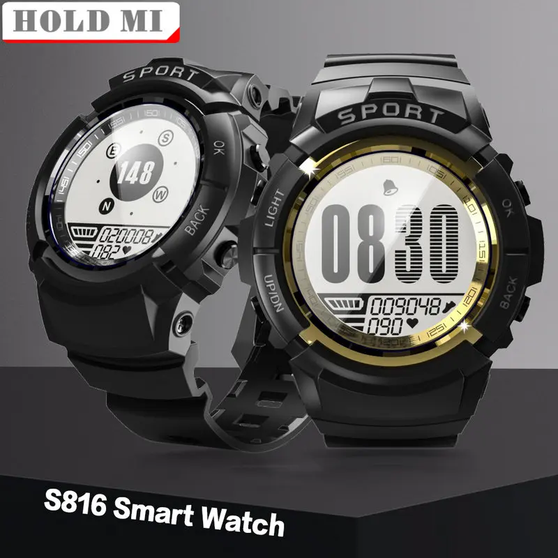 

S816 Men Sport Smart Watch IP68 Waterproof Fitness Tracker Dynamic Heart Rate Compass Stopwatch Alarm Clock Smartwatch