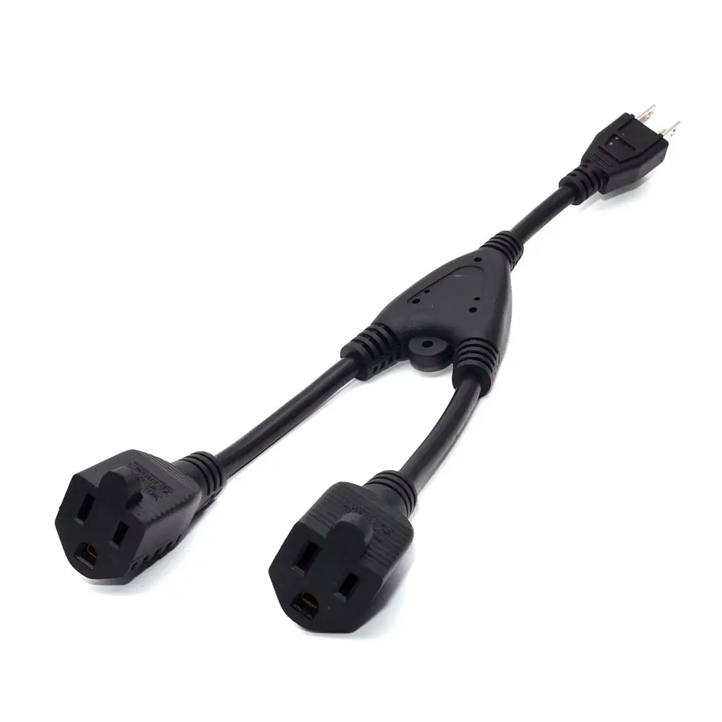 

US Y Type Splitter Power Adapter Cord, 5-15P to 2X 5-15R , USA 3Pin Male To Double Female Power Adaptor Cable