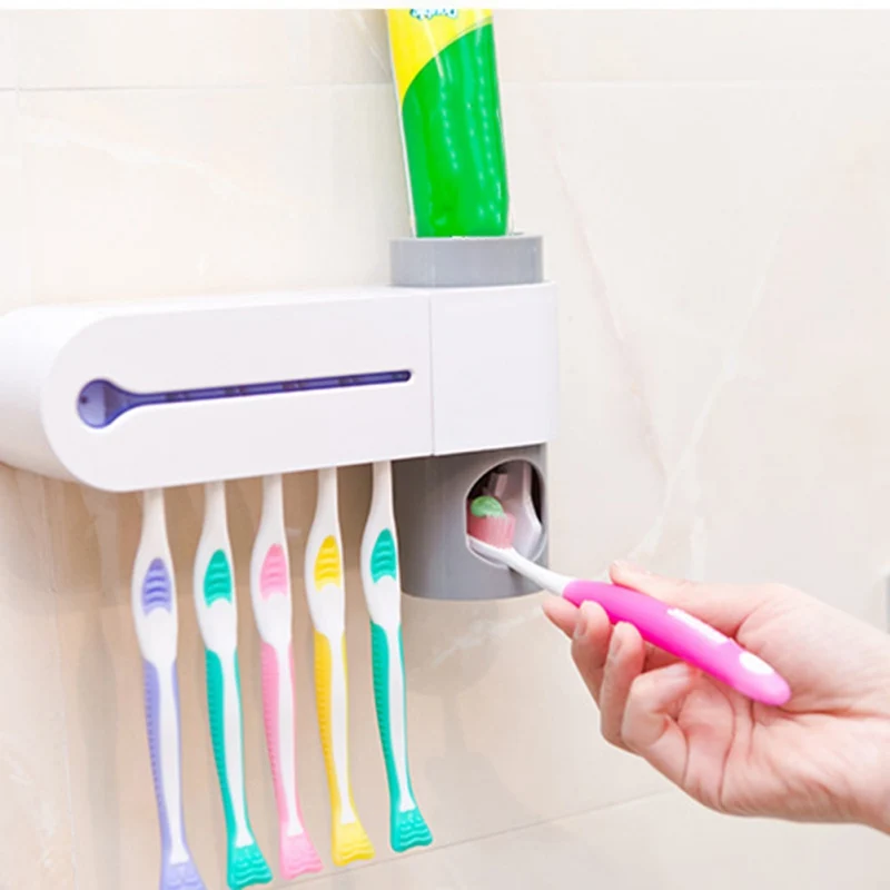 

Automatic Toothpaste Toothbrush Sterilizer Toothbrush Holder Home Bathroom Set Squeezers Dispenser 2 in 1 UV Light Ultraviolet