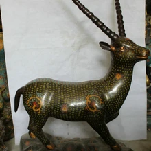 USPS в США S2269 4" Китай Китайский Перегородчатые Gild Народная Фэн-шуй долголетия Статуя оленя скульптура