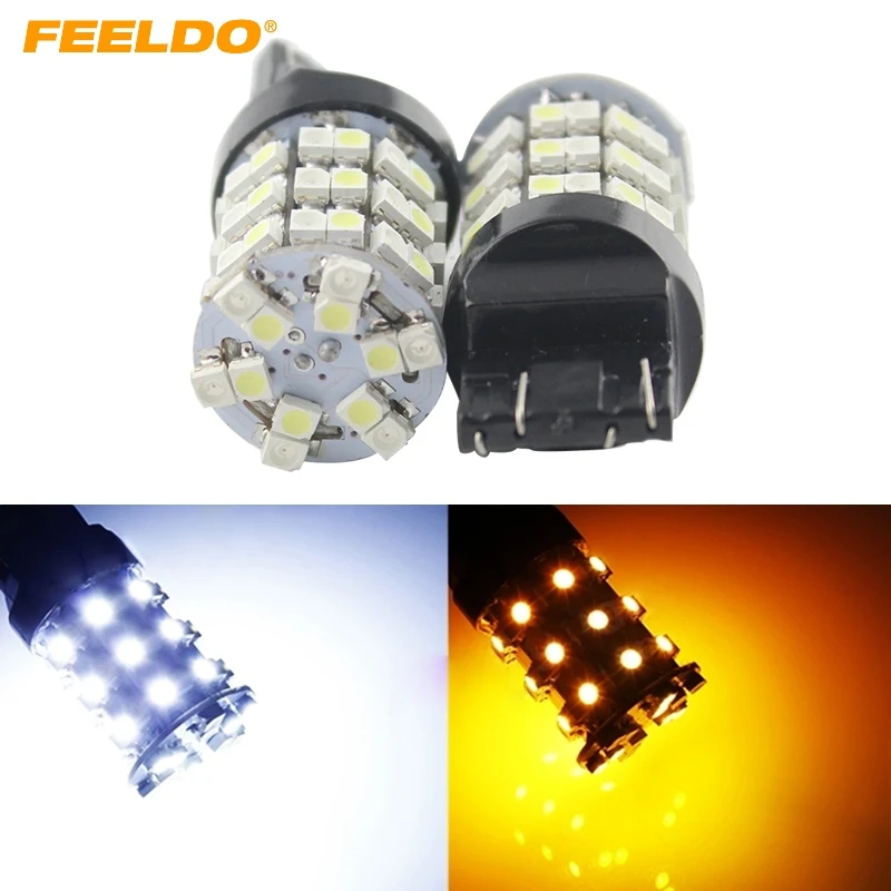 

FEELDO 10Pcs 7443 T20 1210 60SMD Dual Color White/Amber Switchback Car Turnning Signal Backup LED Lights #FD-1480