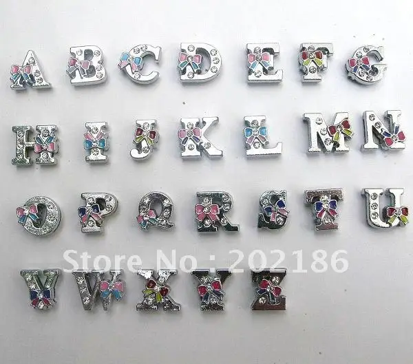 

8mm 130pc Mix Color Bow Tie A-Z Slide letters Charm DIY Accessories