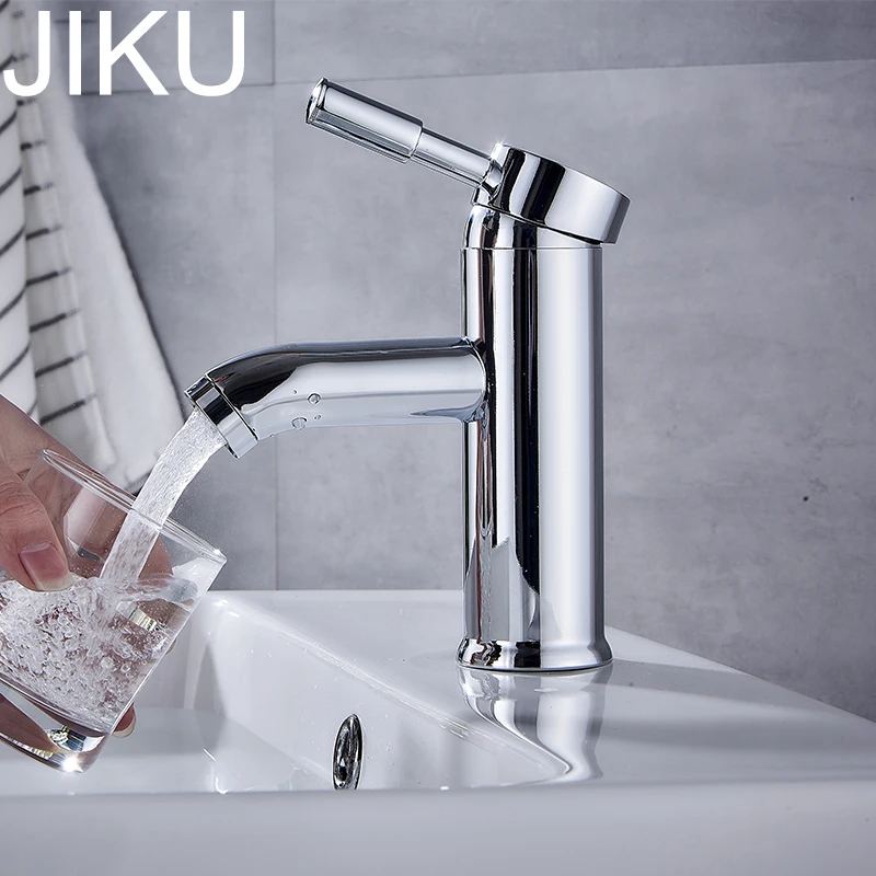 

JIKU SUS 304 Stainless Steel Bathroom Basin Taps Faucets Mixer Hot And Cold Water Mixer Bath Sink Tap Faucet Chrome Finished