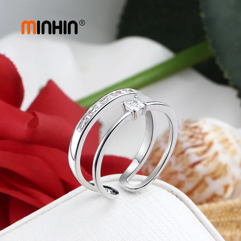 Женские кольца MINHIN с серебряным покрытием из кубического циркония модные