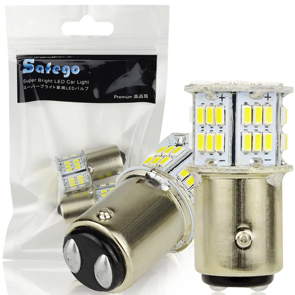 Safego 2pcs 1157 BAY15D LED Bulb P21/5W Car Reverse Rear Turn Signal Parking Light 2057 2357 54 SMD 3014 White Lamp 6000K 12V