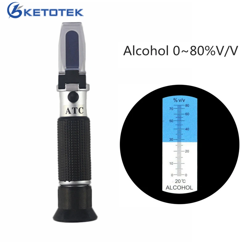 

Alcohol Refractometer Alcoholometer Wine Tester 0~80%V/V ATC Handheld Hydrometer for Distilled Beverage Measuring Tools