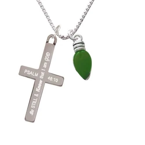 Christmas Lights - Green Resin - Be Still and Know - Cross Necklace (1)