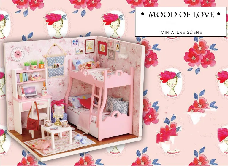 Kids Miniature Dollhouse with Furniture Wooden DIY DollHouse Kit Plus Dust Proof and Puppet Doll Children's gifts