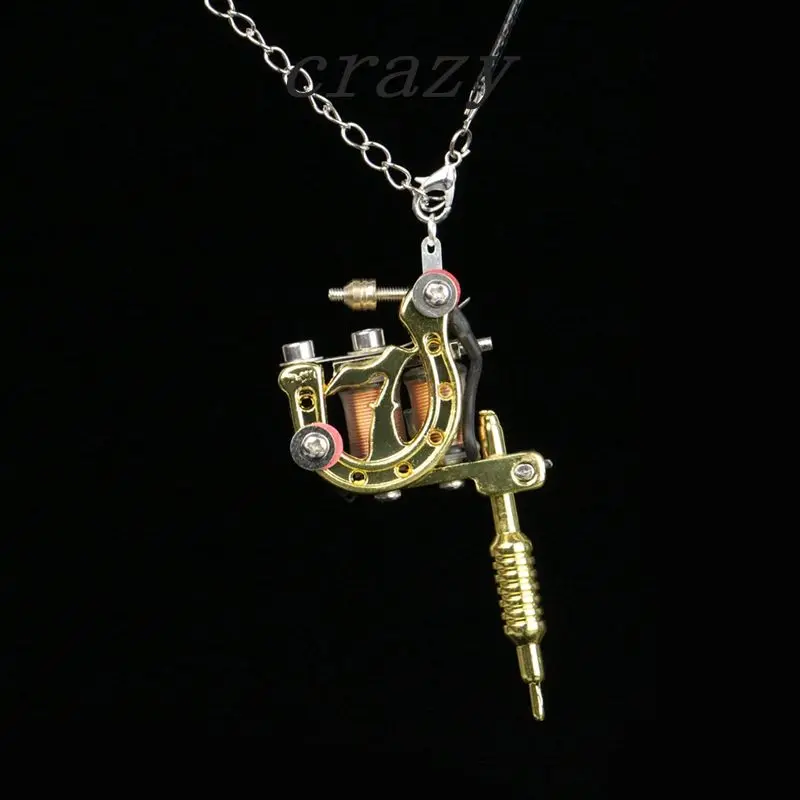 1PC Fashion Mini Tattoo Machine Jewelry Pendant Golden Cool Tattoo