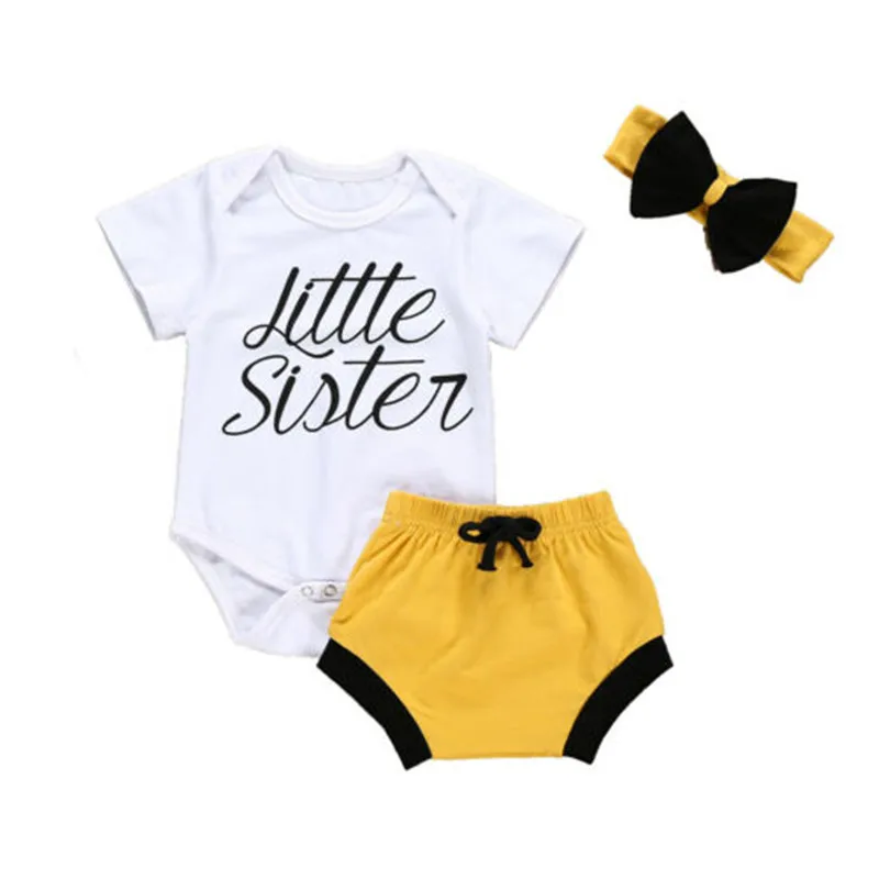 

3PCS Baby Girls Newborn Clothes Lovely Sets Romper Babysuit Shorts Headband Summer Little Sister Cute Outfits Sunsuits Clothings