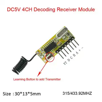 5V DC 4CH RF Receiver Transmitter Module Output DC5V 4CH high Level TTL Transceiver Module Relay driver Module 315/433mhz 10PCS