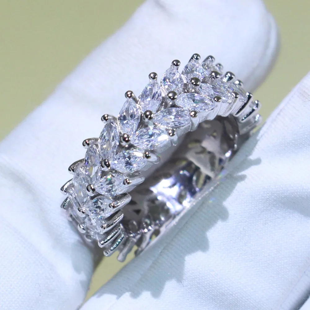 Drop Shipping Professional Luxury Jewelry Stack 925 Sterling Silver Fill Marquise Full White 5A Cubic Zirconia Wedding Band Ring | Украшения