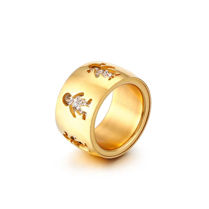 

Fashion Women Silver Gold Stainless Steel Round Boy Girls Animal Bear Finger White Crystal Rings Pulseras Jewelry