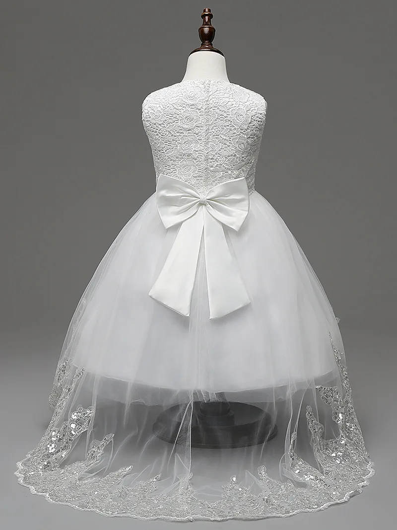 Модные красивые вечерние платья с цветочным принтом для маленьких девочек детское белое свадебное платье без рукавов с большим бантом короткое платье с длинными рукавами сзади и кружевом из тюля