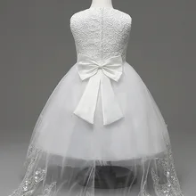 Модные красивые вечерние платья с цветочным принтом для маленьких девочек детское белое свадебное платье без рукавов с большим бантом короткое платье с длинными рукавами сзади и кружевом из тюля