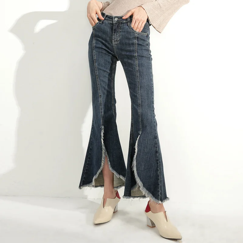 Зимние расклешенные джинсы с высокой талией, Джинсы бойфренда для женщин, джинсовые женские свободные джинсы, женские широкие брюки