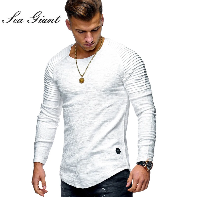 

2019 New Arrival T-Shirts Men Casual Long Sleeved O-Neck Shirt Mens Funny T-Shirt Fold Full Male Tees Plus Size 4XL