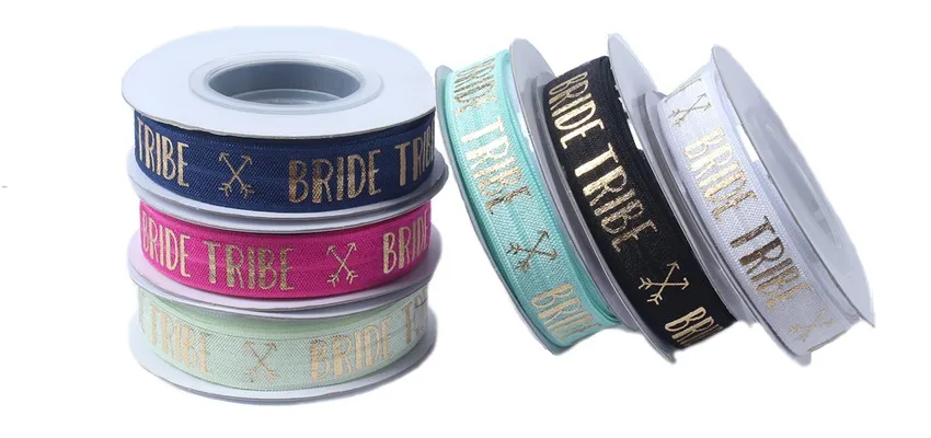 Надпись «Bride Tribe» золото фольга печатный складной эластичный лента для украшения Свадебные аксессуары для волос