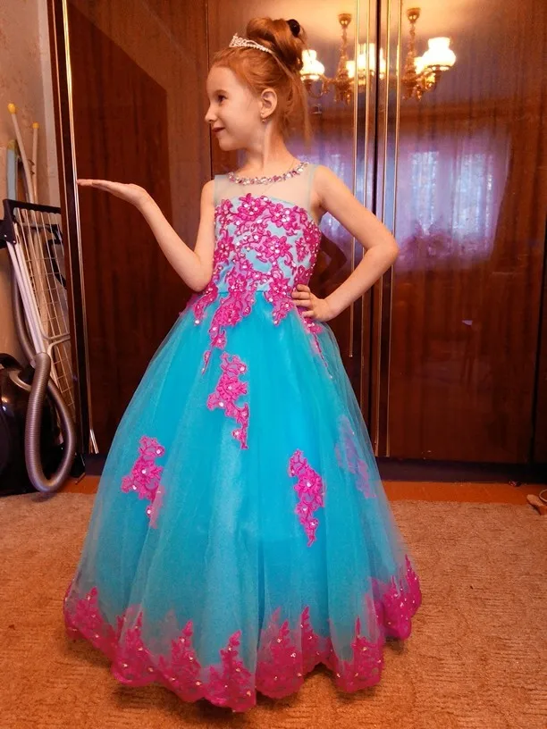 

2016 Girls Pageant Dresses Baby Girl Wedding Ball Gown Stage Performance Long Princess Party Dress Flower Girls Dress