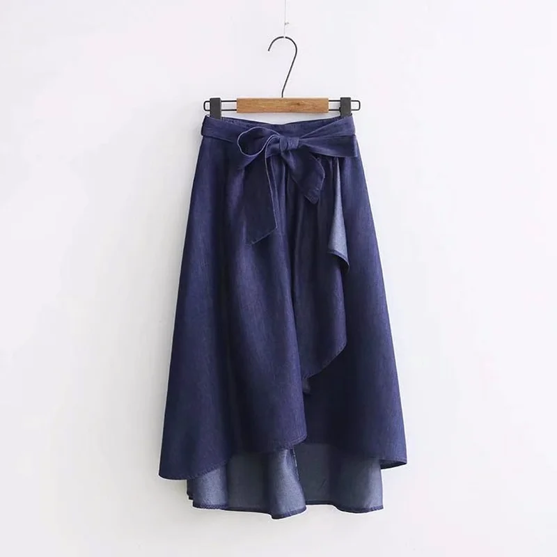 Новое поступление Женские винтажные джинсовые юбки женские с высокой талией Эластичные на шнуровке нерегулярные Saia Женские синие классические летние юбки