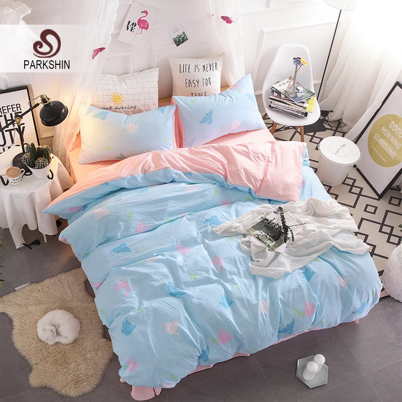 

ParkShin Cute Bird Of Peace Bedding Set Brown Duvet Cover Bedspread Pillowcase Single Double Queen King Size Bed Linens 3/4PCS