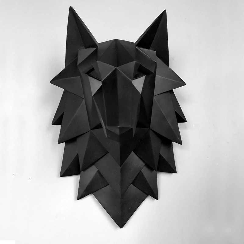 Художественная статуя ручной работы из смолы, 3D абстрактная голова волка, украшение, аксессуары, скульптура, Свадебный Рождественский Декор для стен, ремесло - Цвет: black wolf statue