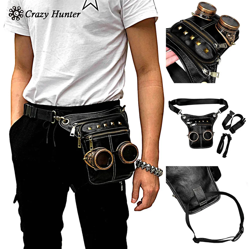 

Retro Steampunk Leather Waist Pack Punk Biker Shoulder Bag Men/Women