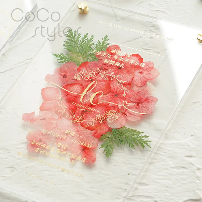 Cocostyles personalized preserved fresh flower invitation card with gold foiling printing for garde - 32856642198