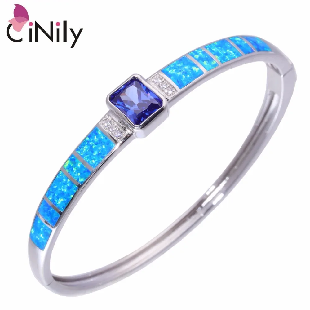 

CiNily Created Blue Fire Opal Blue Zircon Cubic Zirconia Silver Plated Wholesale for Women Jewelry Bangle Bracelet 7 5/8" OS632