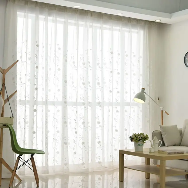 Пасторальная вышитая белая вуаль для гостиной, занавески на окна для спальни, тюлевые оконные шторы/панели S10140
