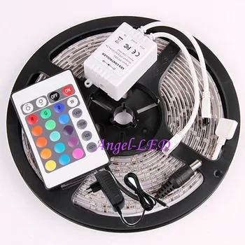 

Free shipping 5M 3528 300leds SMD Flexible 60leds/m LED Strip Light + 24 keys IR Remote Controller mini +12V 2A Power Adapter