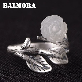 

BALMORA 100% Real 990 Pure Silver Chalcedony Flower Tree Branch Open Rings for Women Retro Fashion Jewelry Anillos TRS22305