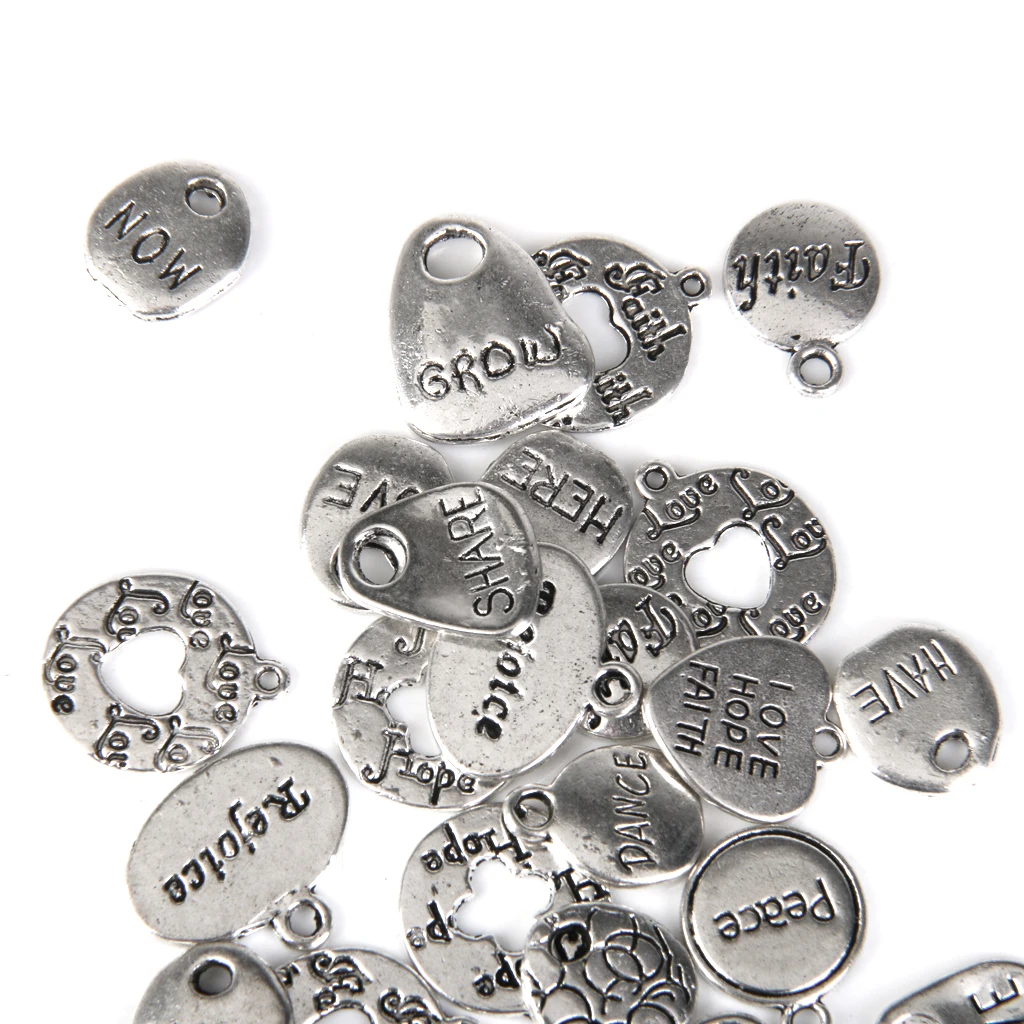 30 pcs Mixed Lots of Tibetan silver color Carved Letter Charms Pendants Necklace DIY Necklaces Bracelets Anklets