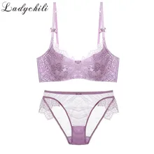 Женское белье ladychill полный кружевной вышивка бесшовный бюстгальтер и трусики Комплект тонкой пены мягкий комплект нижнего белья пуш-ап прозрачные трусики WW19