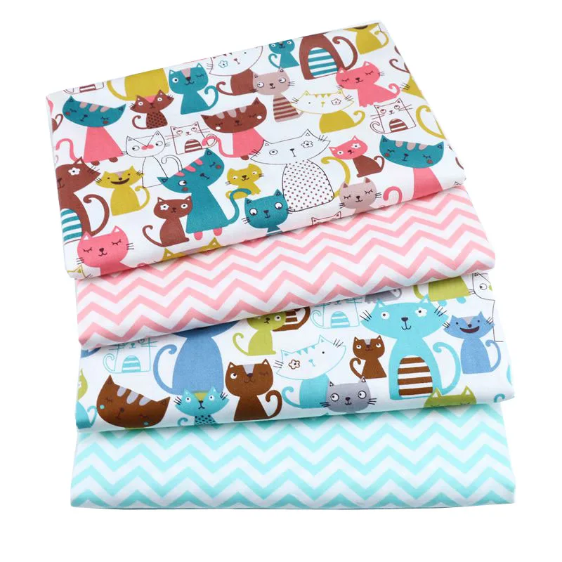 

Syunss Pink Blue Cat Wave Printed cotton fabric for DIY bedding apparel the cloth patchwork baby dress handwork tissus Tecido