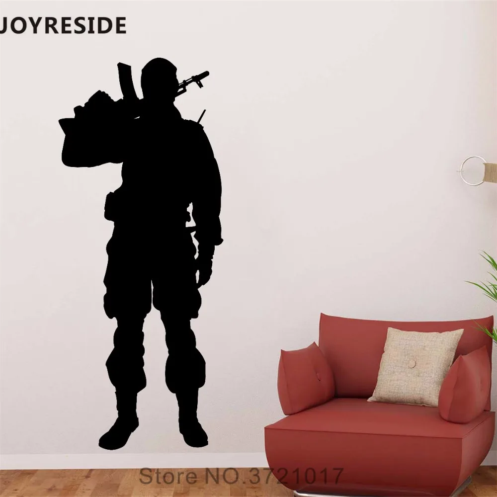 Joyreside Soldier Gun Wall Decal Military Man Wall Sticker Weapons