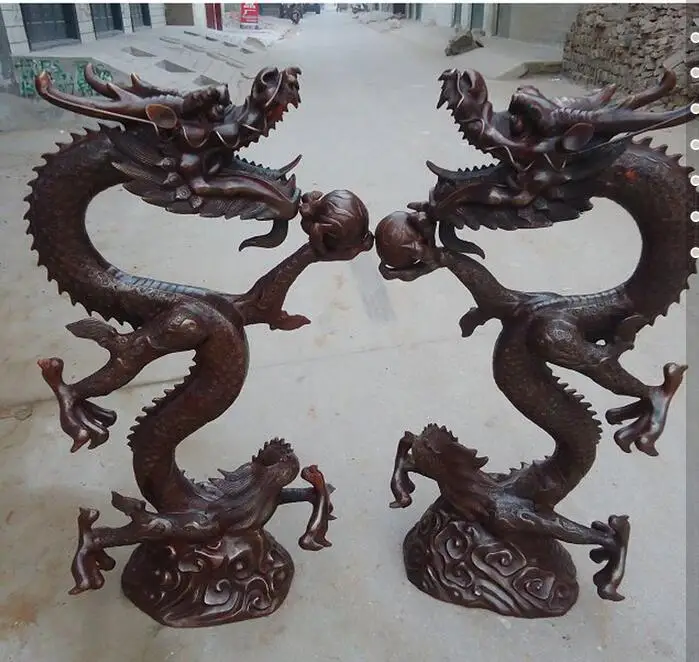 

Feng Shui process copper dragon ornaments 60cm high copper dragon ornaments pair