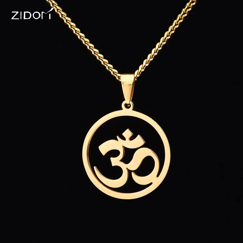 Gold color Stainless Steel vintage Indian Yoga Men pendant necklaces