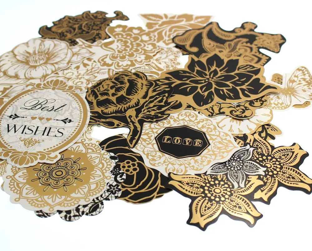 

25pcs Gold Black Flower Cardstock Die Cuts for Scrapbooking/Card Making/Journaling Project DIY 1506