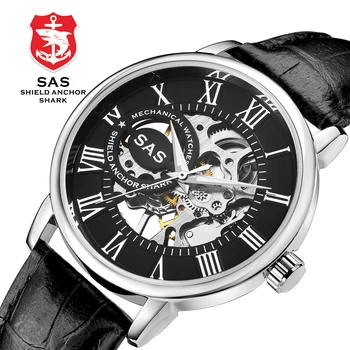 

SAS Luxury High Quality Brand Mechanical Structure Business Men Watch Fashion Waterproof Hollow Leather Machanical Men's Watches
