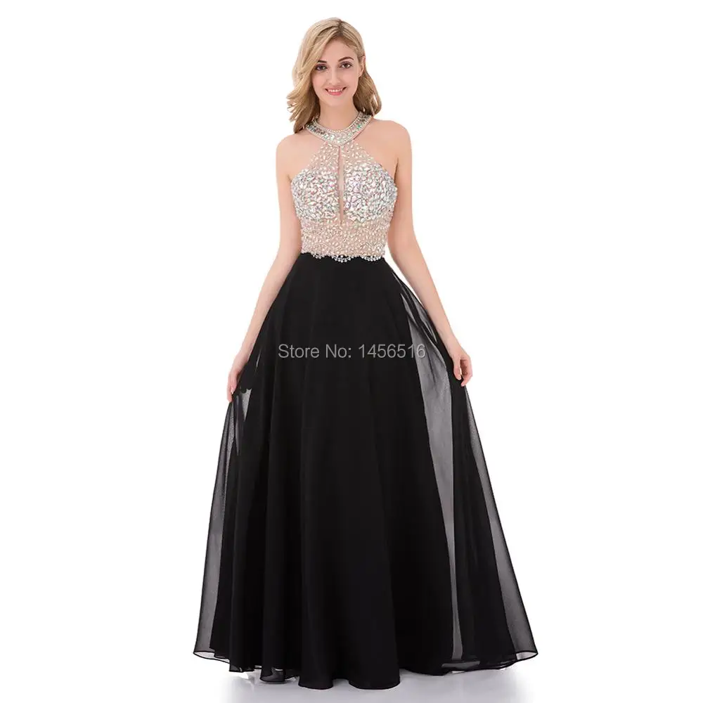 9211W Sexy A-Line Black Prom Dress 2020 Long Halter Beaded Backless  vestidos de fiesta Formal Evening Gown Party Pageant Dresses _ - AliExpress  Mobile