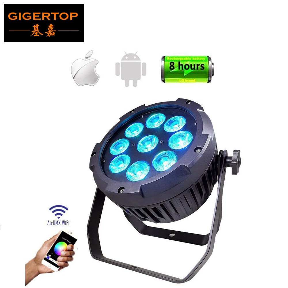 

Freeshipping TIPTOP 9x18W Phone App Wifi Waterproof Led Par Light Seetronic Plug Socket RGBWA UV 6IN1 Color 13200MAH Battery