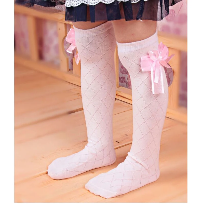 Toddler Kids Girls Cotton Bowknot Socks Solid Color Knee HIgh Socks Frilly Princess Party Stocking Leg Warmer Socks