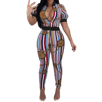 

2019 Spring Modern Lady Embroidered Sewn High Waist Tightly Tight Tight Tight Tight Long Overall Deep V -cut Women Sexy Bodies