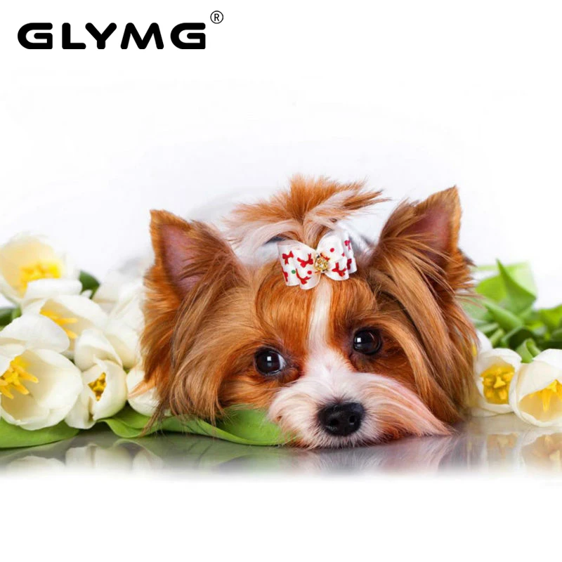 GLymg Needlework Dog Diamond Embroidery Flowers Square Diamond Diamond Painting Cross Stitch Animal Home Decor Mosaic Picture