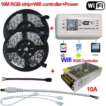 

5-10M 5050 RGB LED Strip Light + Wifi Controller By iPhone Android APP + Power