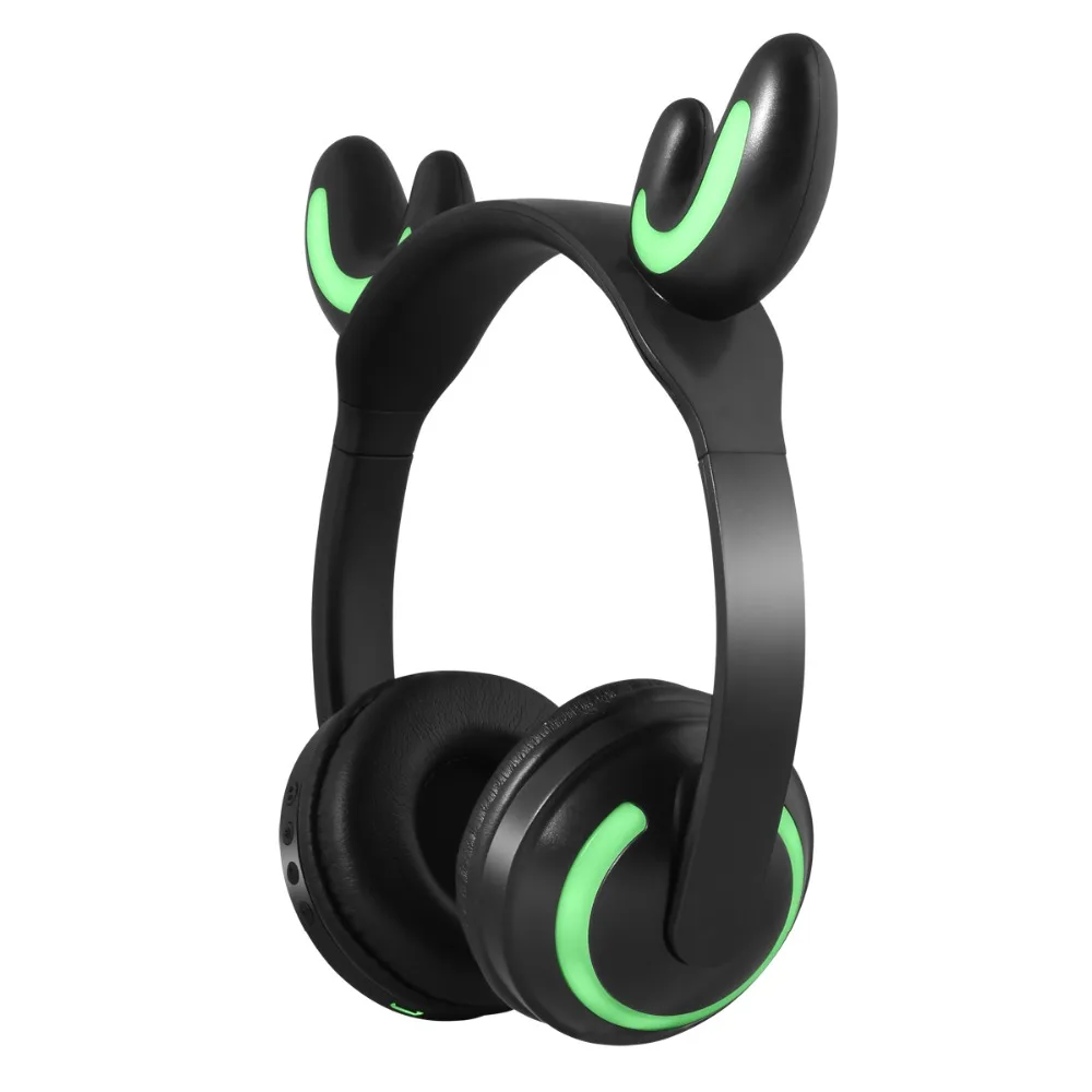 Cat Devil Deer Ear Headset Bluetooth Headphone with 7 Color Flashing Glowing Cat Ear Wireless Headphone for Kids Cosplay