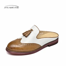 Genuine Leather flat Sandals shoes yinzo women US size 8 handmade brown red grey vintage round Toe British style 2019 Genuine Leather flat Sandals shoes yinzo women US size 8 handmade brown red grey vintage round Toe British style 2019